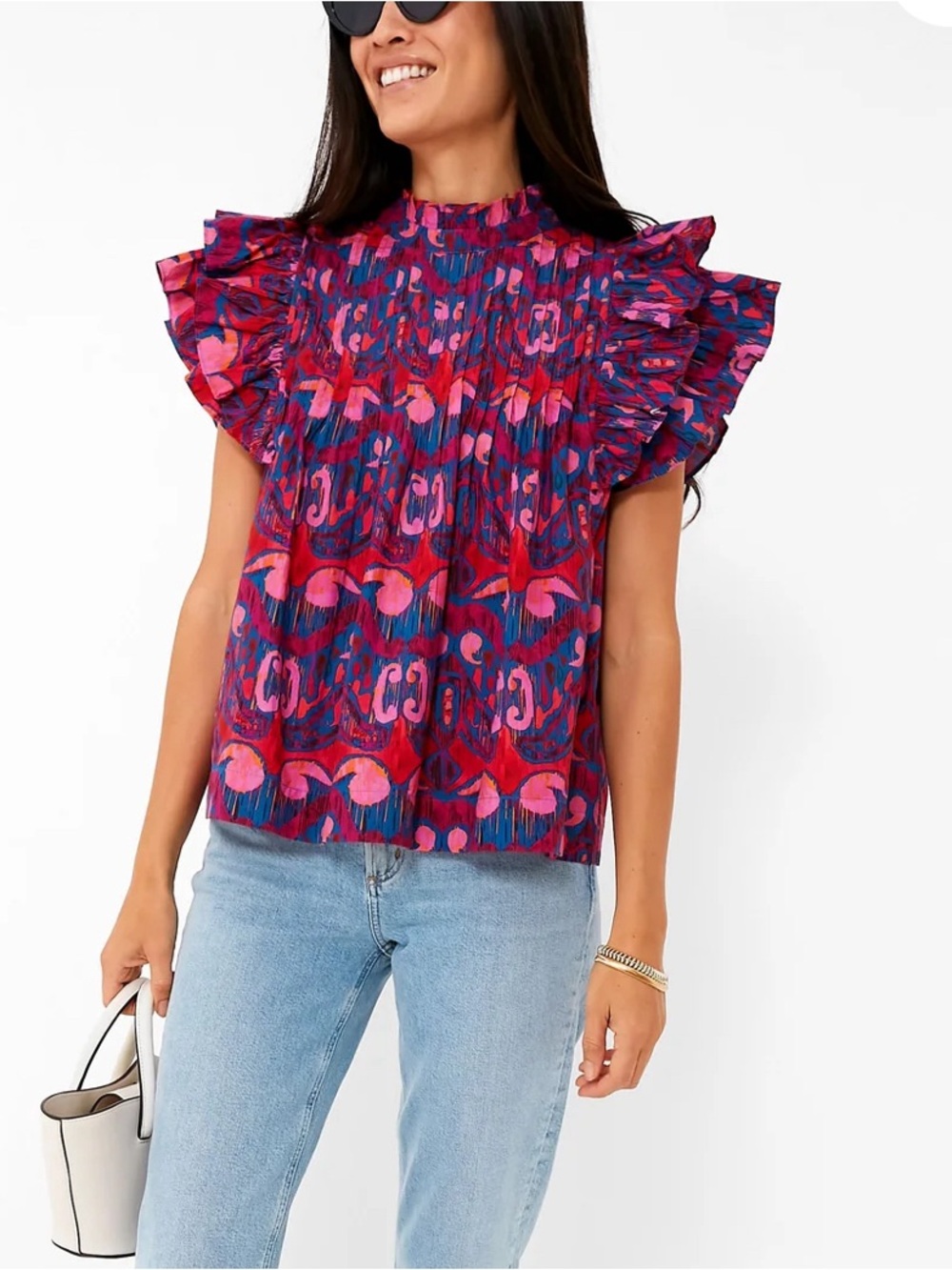Oliphant Pink & Purple Ruffled Mock-Neck Blouse
